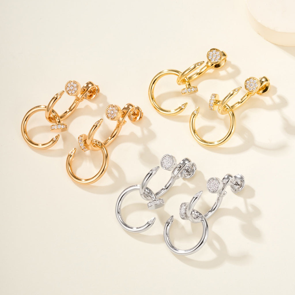 [✨ROSE💎]JUSTE HALF DIAMOND DOUBLE EARRINGS