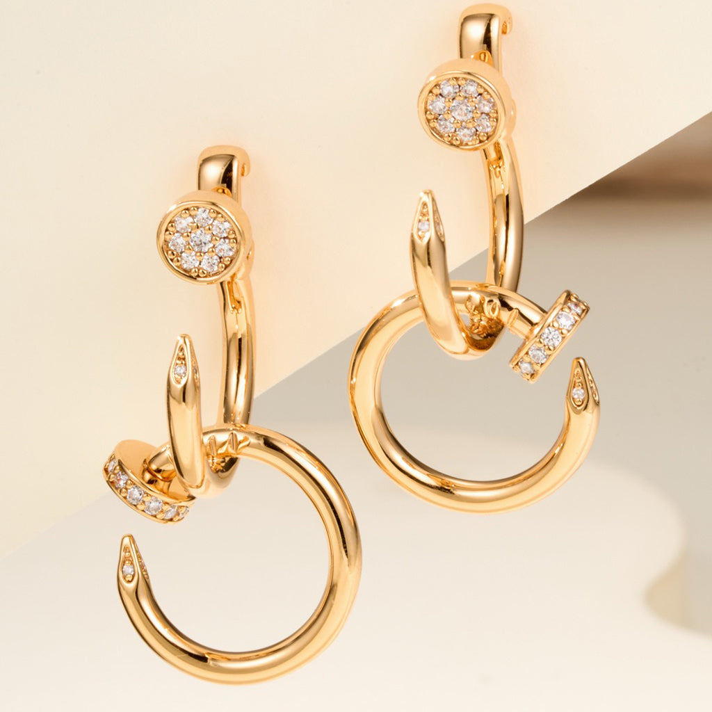 [✨ROSE💎]JUSTE HALF DIAMOND DOUBLE EARRINGS