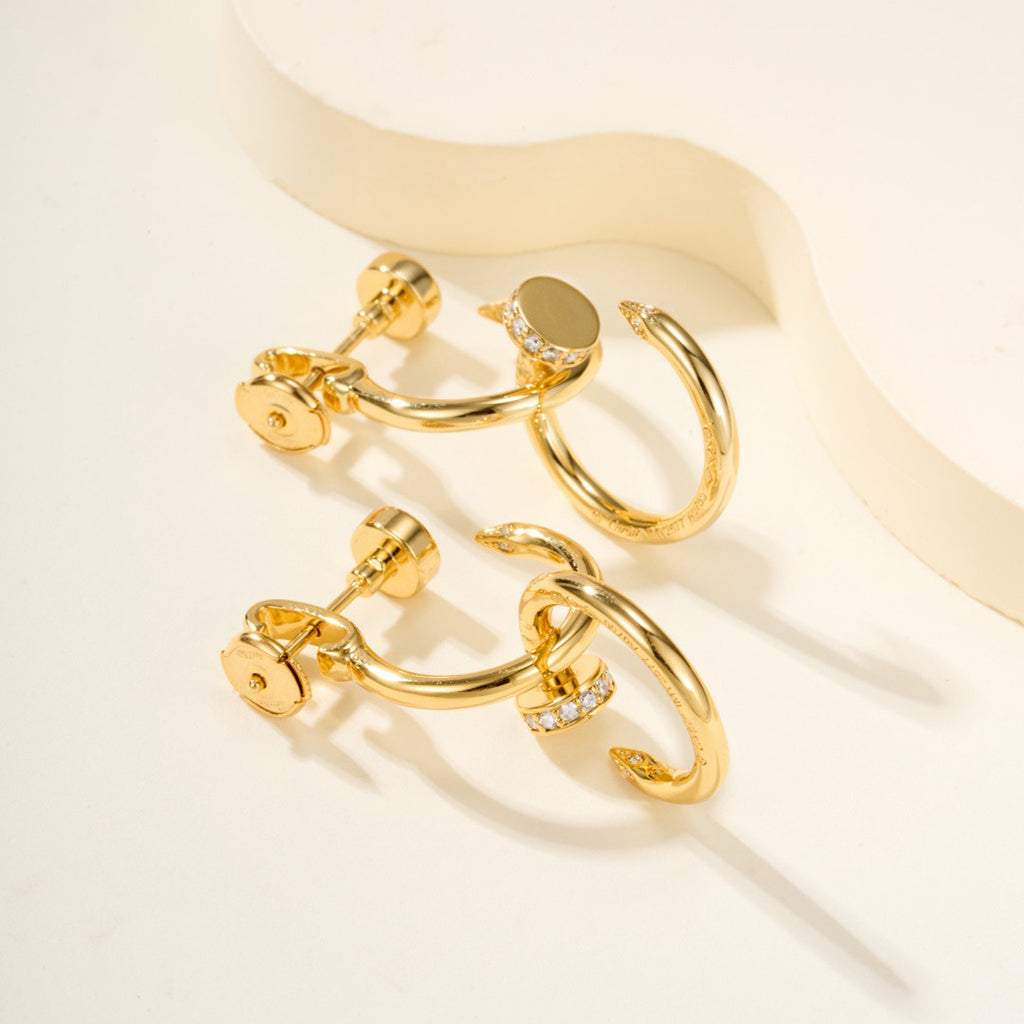 [✨ROSE💎]JUSTE HALF DIAMOND DOUBLE EARRINGS