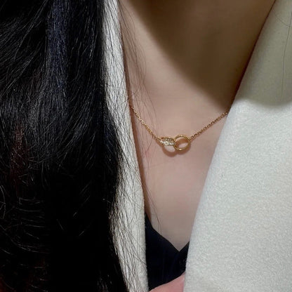 [✨ROSE💎]LOVE DOUBLE RING HALF DIAMOND NECKLACE