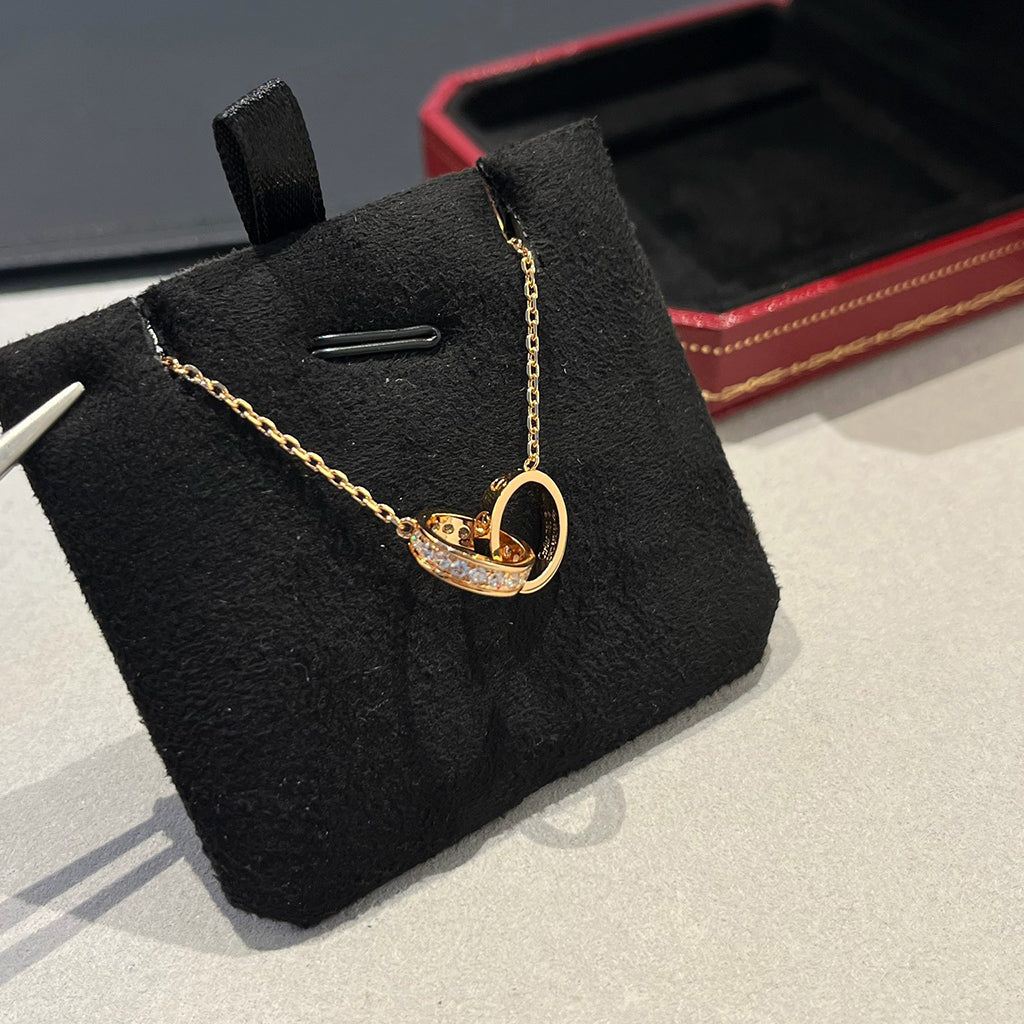 [✨ROSE💎]LOVE DOUBLE RING HALF DIAMOND NECKLACE