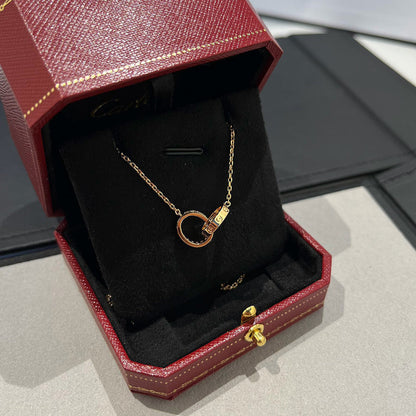 [✨ROSE💎]LOVE DOUBLE RING HALF DIAMOND NECKLACE