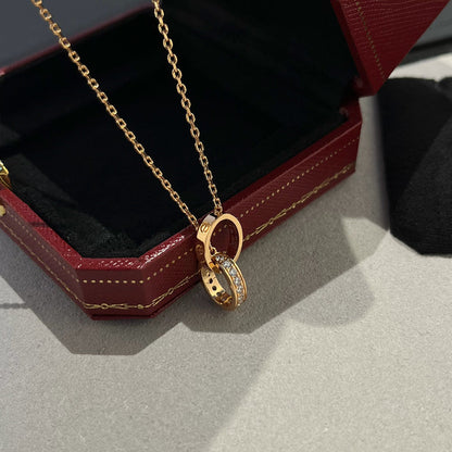 [✨ROSE💎]LOVE DOUBLE RING HALF DIAMOND NECKLACE