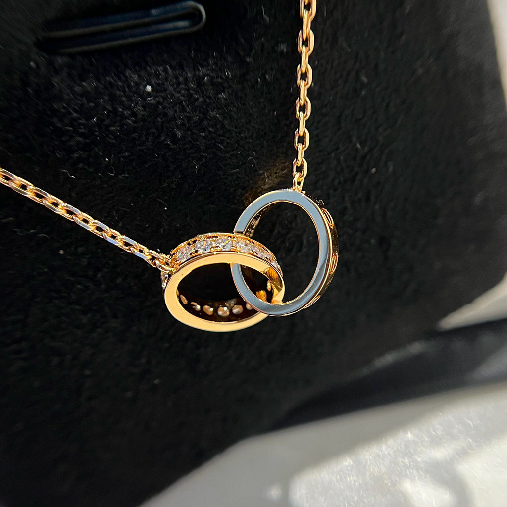 [✨ROSE💎]LOVE DOUBLE RING HALF DIAMOND NECKLACE