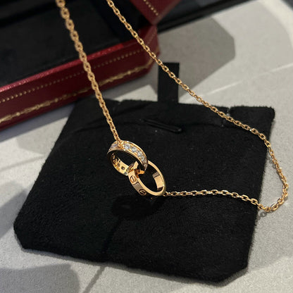 [✨ROSE💎]LOVE DOUBLE RING HALF DIAMOND NECKLACE