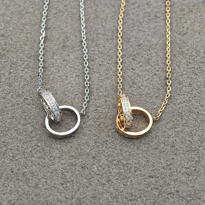 [✨ROSE💎]LOVE DOUBLE RING HALF DIAMOND NECKLACE