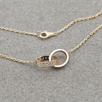 [✨ROSE💎]LOVE DOUBLE RING HALF DIAMOND NECKLACE