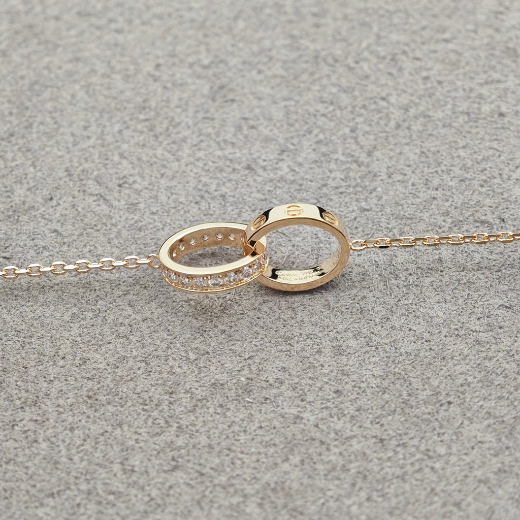 [✨ROSE💎]LOVE DOUBLE RING HALF DIAMOND NECKLACE