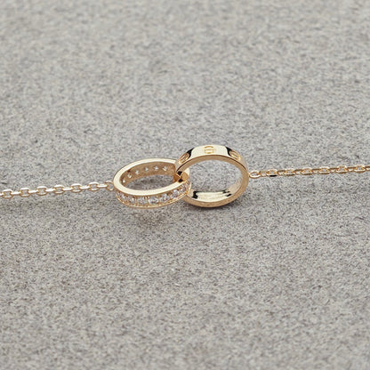 [✨ROSE💎]LOVE DOUBLE RING HALF DIAMOND NECKLACE