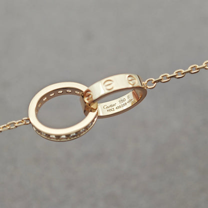 [✨ROSE💎]LOVE DOUBLE RING HALF DIAMOND NECKLACE