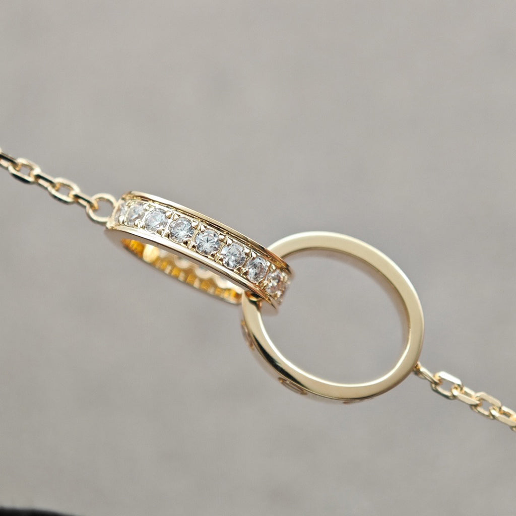 [✨ROSE💎]LOVE DOUBLE RING HALF DIAMOND NECKLACE