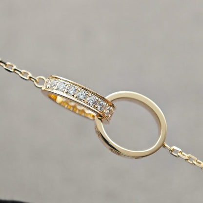 [✨ROSE💎]LOVE DOUBLE RING HALF DIAMOND NECKLACE