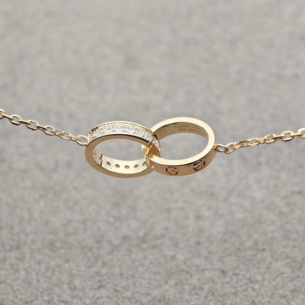 [✨ROSE💎]LOVE DOUBLE RING HALF DIAMOND NECKLACE
