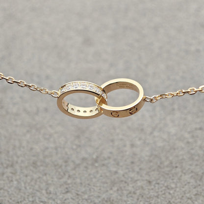 [✨ROSE💎]LOVE DOUBLE RING HALF DIAMOND NECKLACE