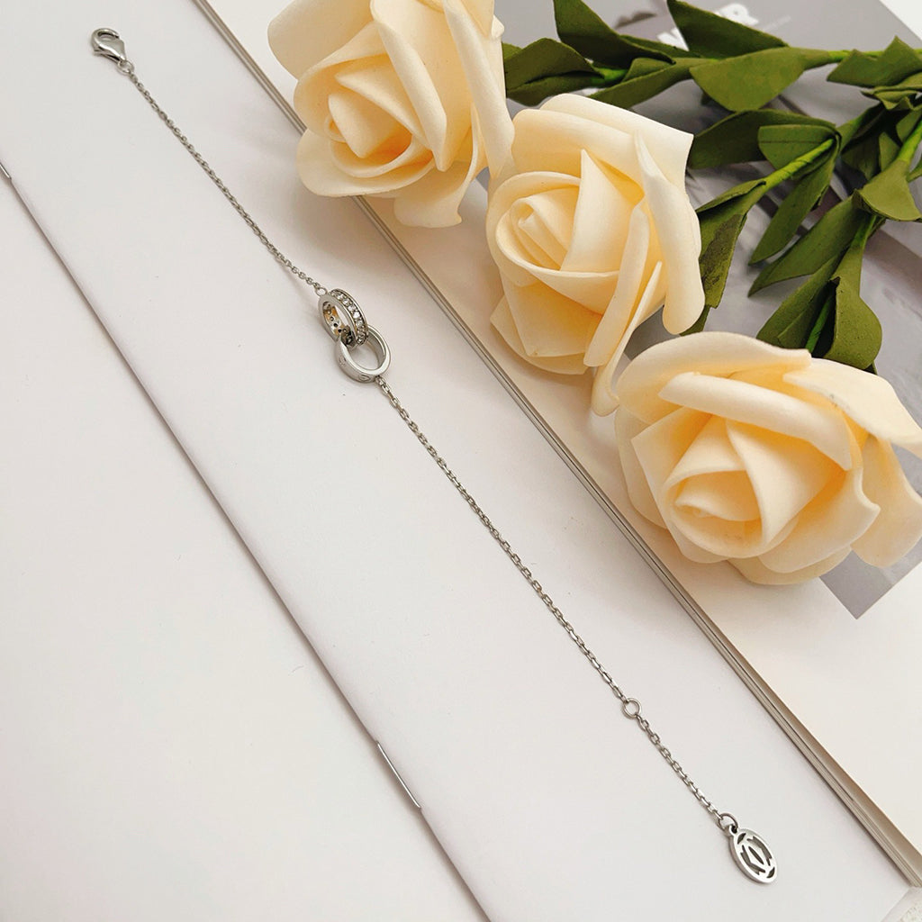 [✨ROSE💎]LOVE DOUBLE RING HALF DIAMOND BRACELET