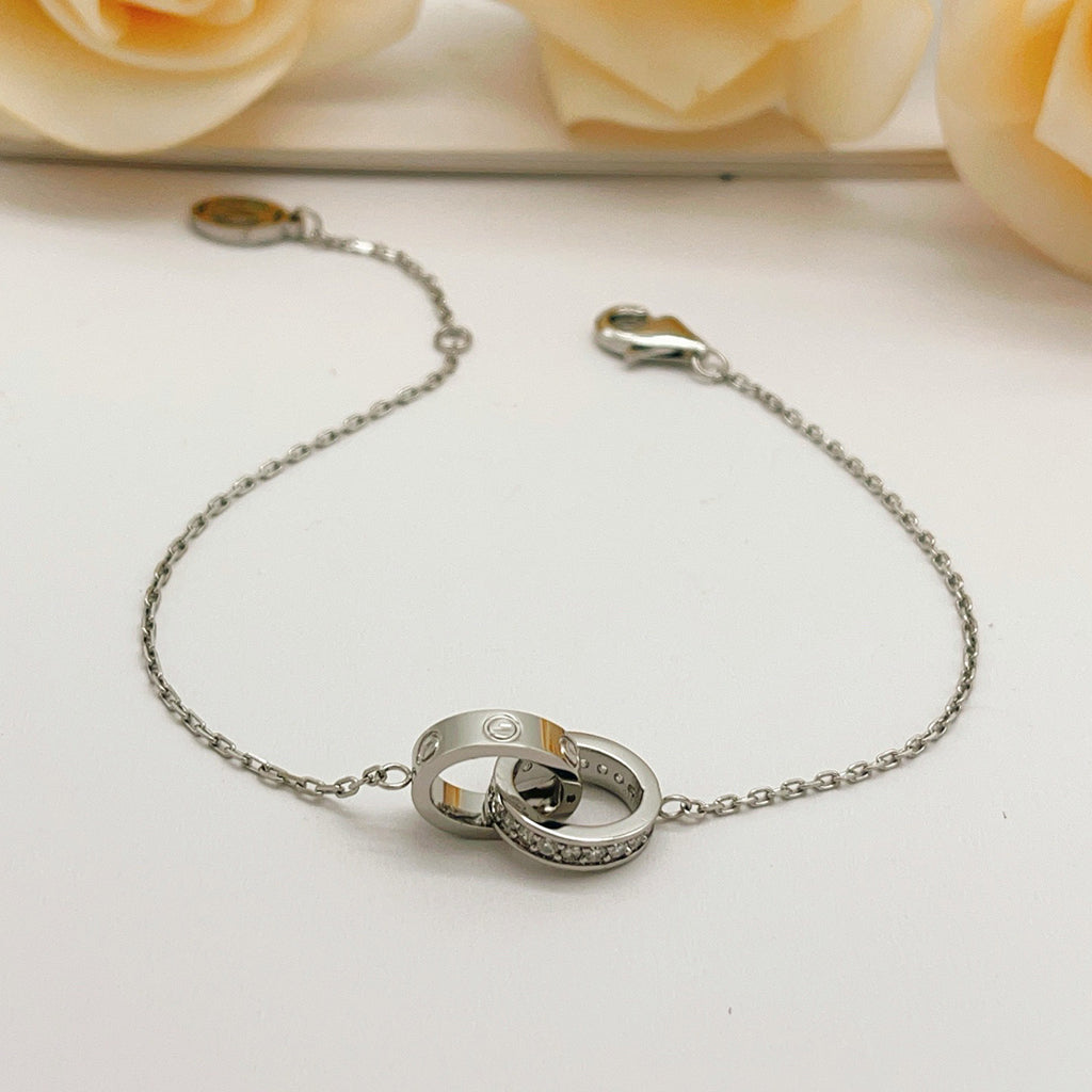 [✨ROSE💎]LOVE DOUBLE RING HALF DIAMOND BRACELET