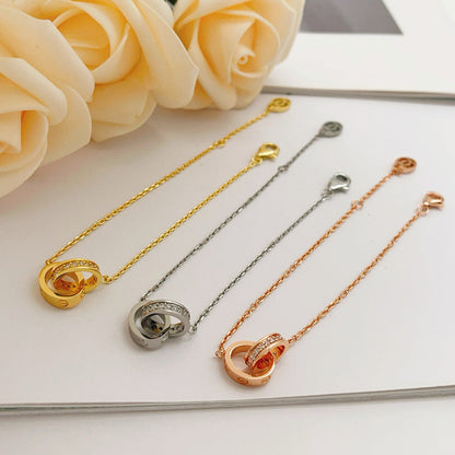 [✨ROSE💎]LOVE DOUBLE RING HALF DIAMOND BRACELET