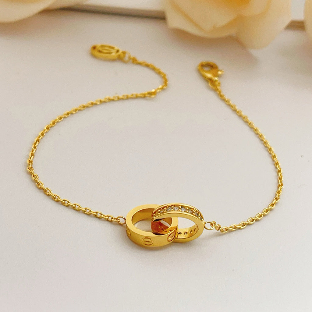 [✨ROSE💎]LOVE DOUBLE RING HALF DIAMOND BRACELET