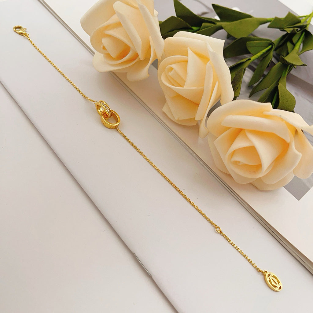 [✨ROSE💎]LOVE DOUBLE RING HALF DIAMOND BRACELET