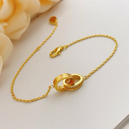[✨ROSE💎]LOVE DOUBLE RING HALF DIAMOND BRACELET