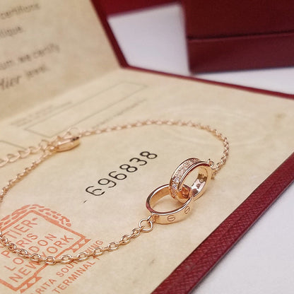 [✨ROSE💎]LOVE DOUBLE RING HALF DIAMOND BRACELET