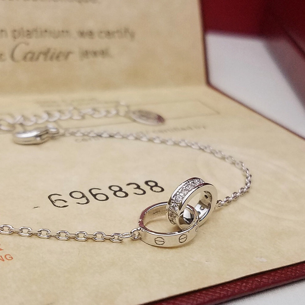 [✨ROSE💎]LOVE DOUBLE RING HALF DIAMOND BRACELET
