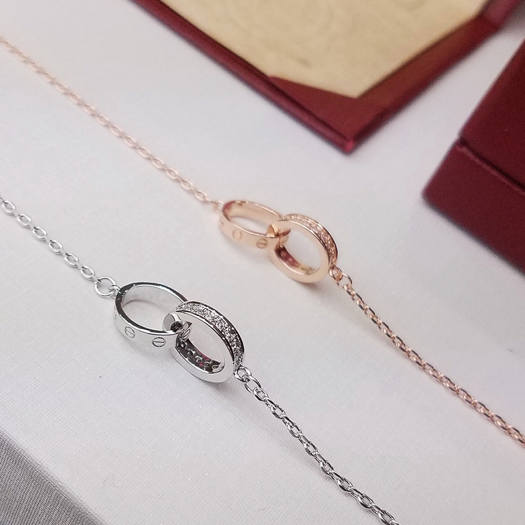 [✨ROSE💎]LOVE DOUBLE RING HALF DIAMOND BRACELET