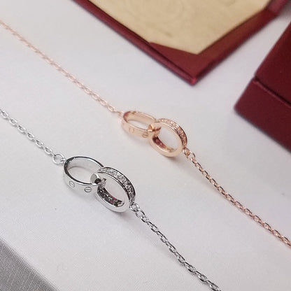 [✨ROSE💎]LOVE DOUBLE RING HALF DIAMOND BRACELET