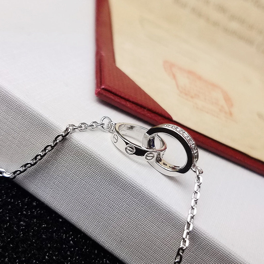 [✨ROSE💎]LOVE DOUBLE RING HALF DIAMOND BRACELET