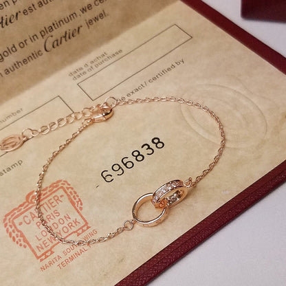 [✨ROSE💎]LOVE DOUBLE RING HALF DIAMOND BRACELET
