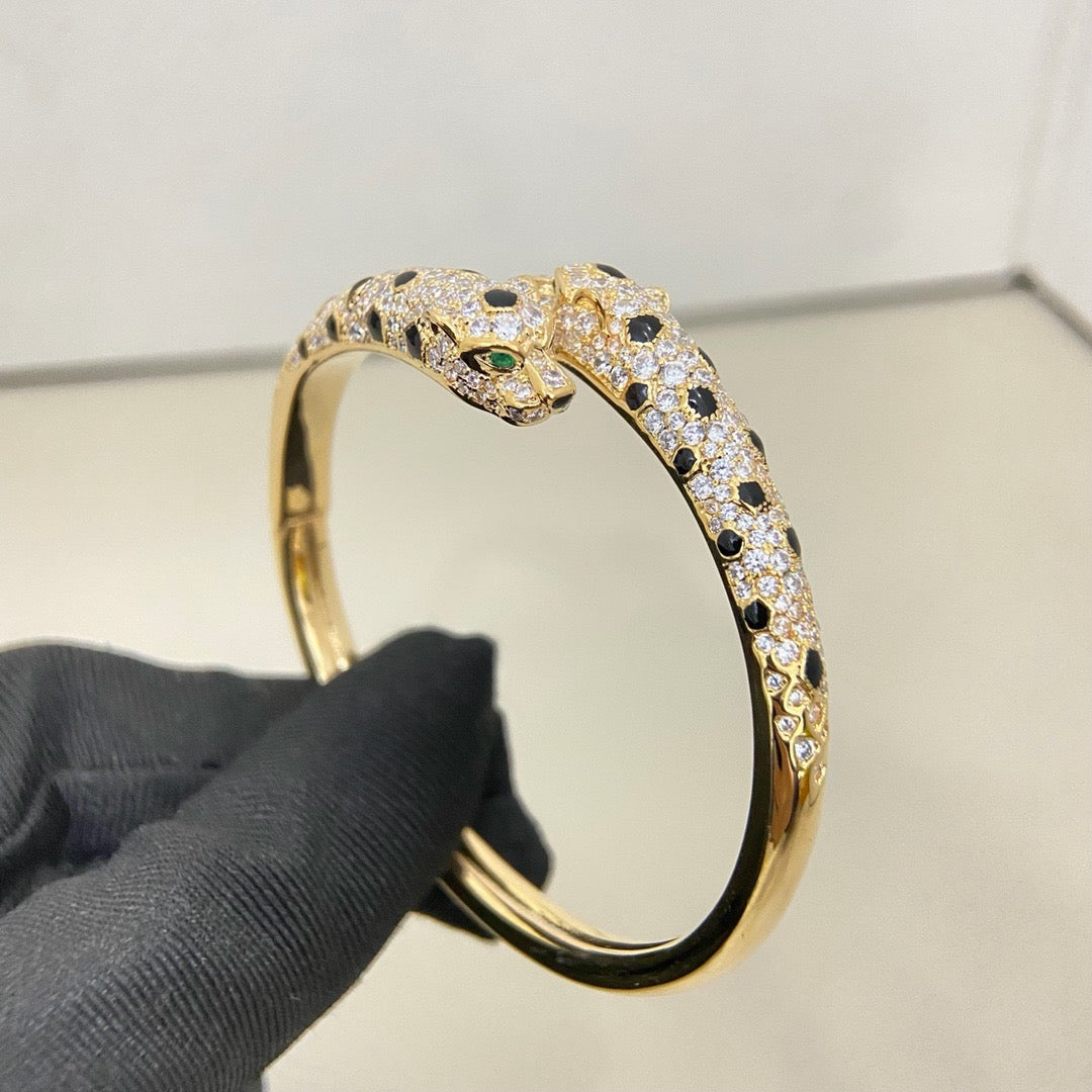 [✨ROSE💎]PANTHERE DOUBLE HEADED HALF DIAMOND OPEN BRACELET