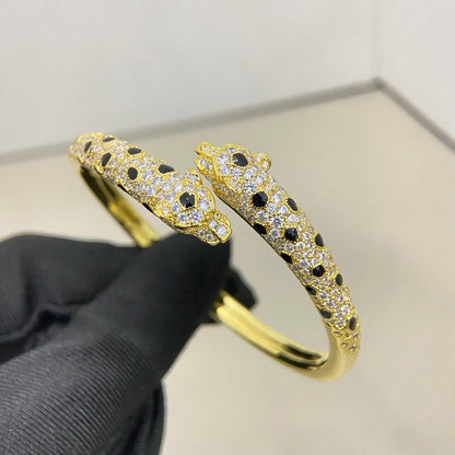 [✨ROSE💎]PANTHERE DOUBLE HEADED HALF DIAMOND OPEN BRACELET