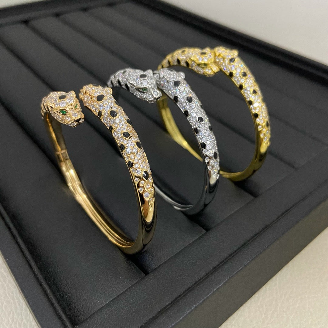 [✨ROSE💎]PANTHERE DOUBLE HEADED HALF DIAMOND OPEN BRACELET
