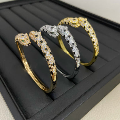 [✨ROSE💎]PANTHERE DOUBLE HEADED HALF DIAMOND OPEN BRACELET
