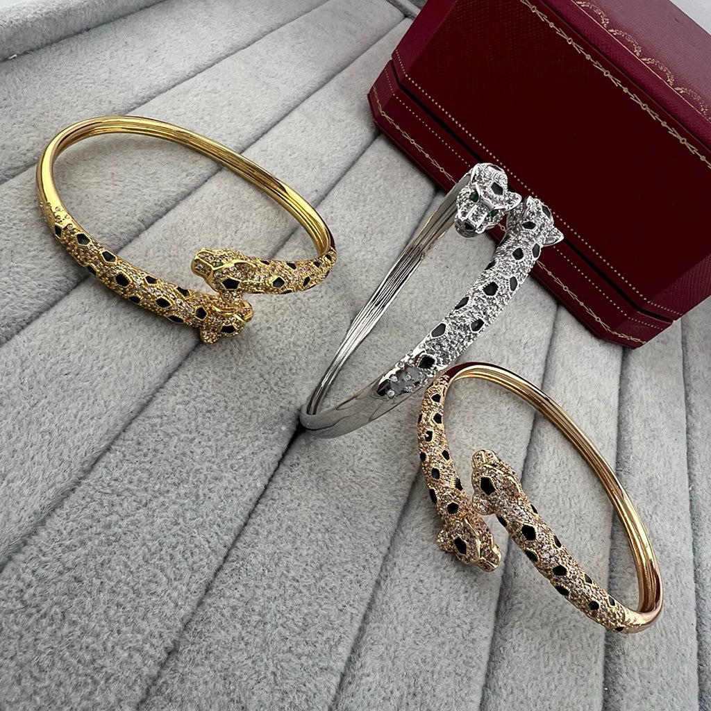 [✨ROSE💎]PANTHERE DOUBLE HEADED HALF DIAMOND OPEN BRACELET