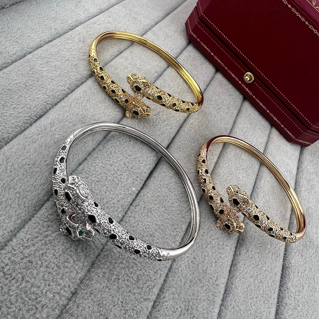 [✨ROSE💎]PANTHERE DOUBLE HEADED HALF DIAMOND OPEN BRACELET