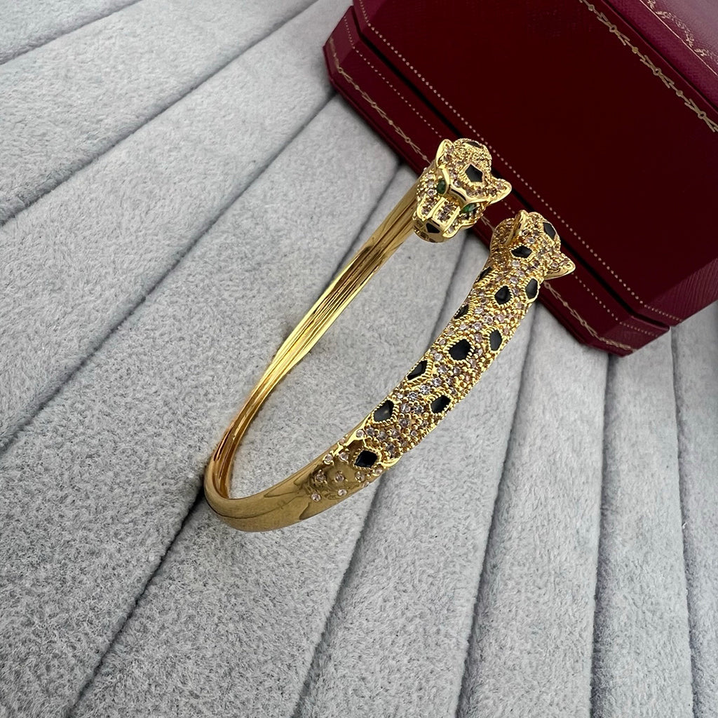 [✨ROSE💎]PANTHERE DOUBLE HEADED HALF DIAMOND OPEN BRACELET