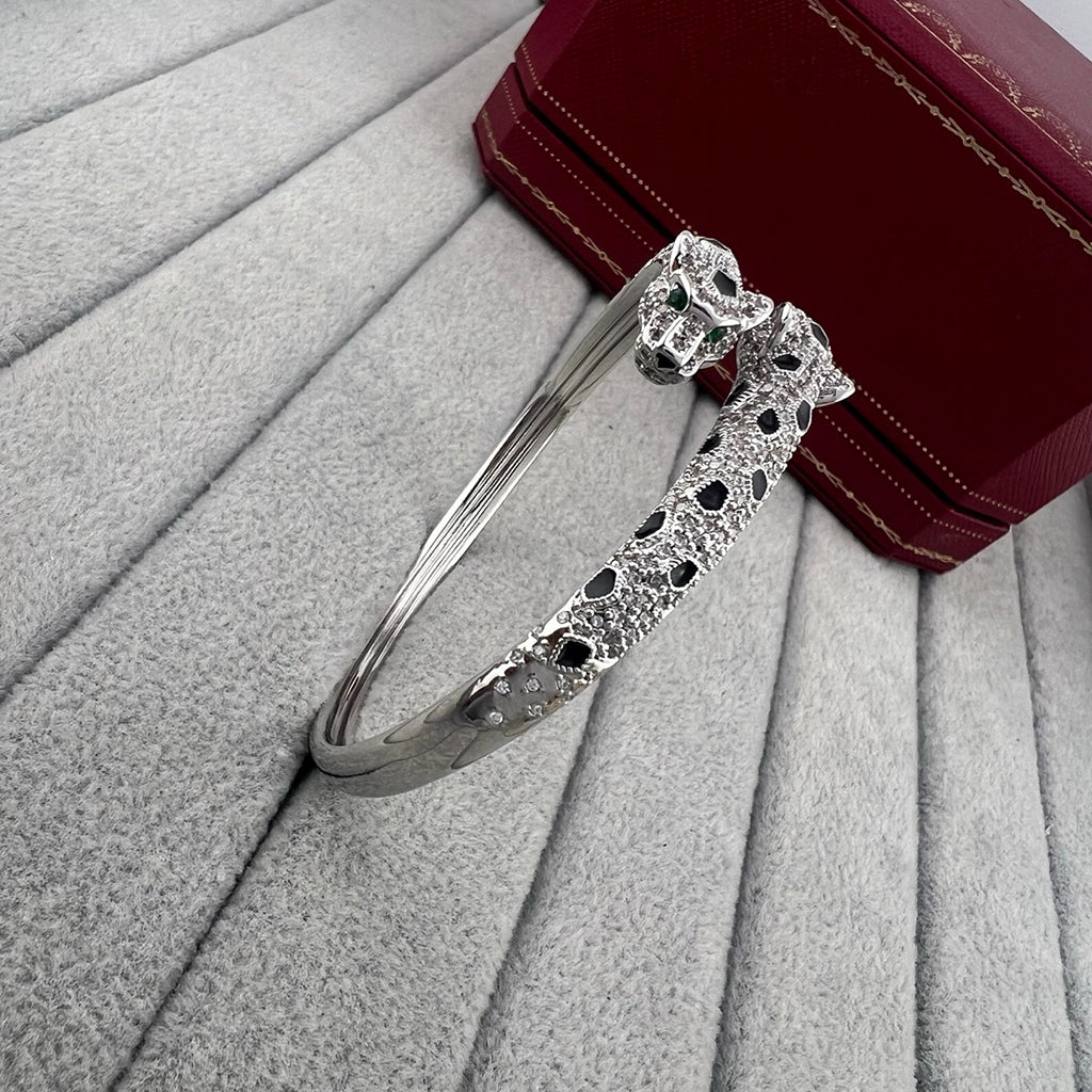 [✨ROSE💎]PANTHERE DOUBLE HEADED HALF DIAMOND OPEN BRACELET