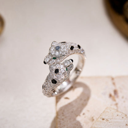 [✨ROSE💎]PANTHERE DOUBLE HEADED FULL DIAMOND  RING