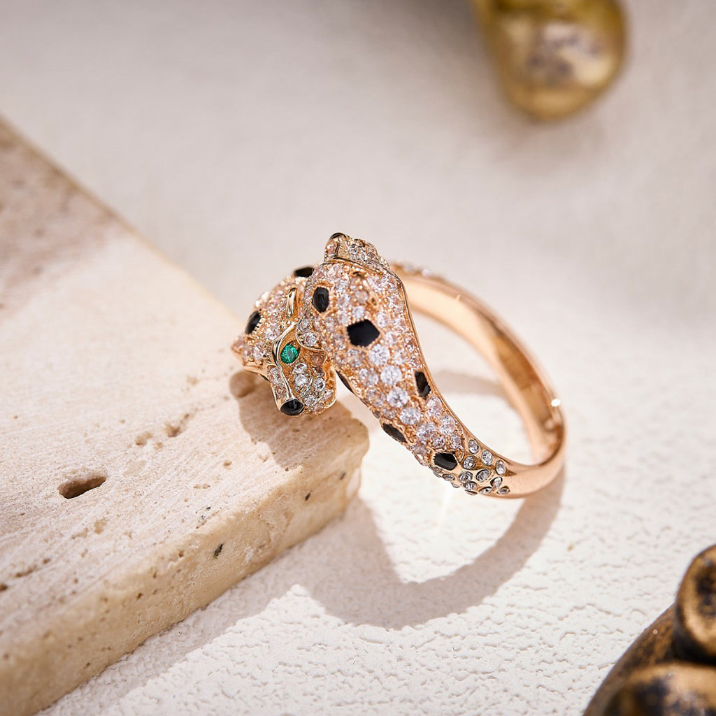 [✨ROSE💎]PANTHERE DOUBLE HEADED FULL DIAMOND  RING