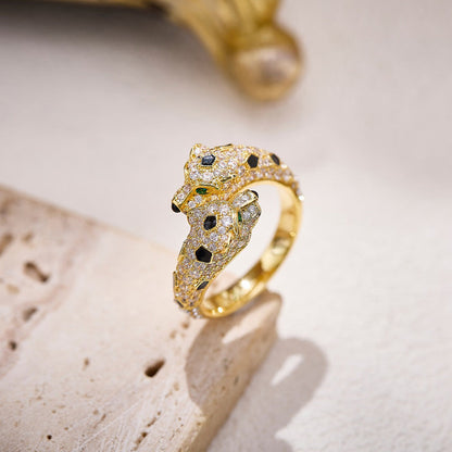 [✨ROSE💎]PANTHERE DOUBLE HEADED FULL DIAMOND  RING
