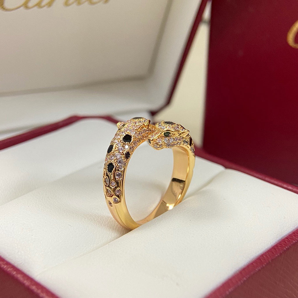 [✨ROSE💎]PANTHERE DOUBLE HEADED FULL DIAMOND  RING