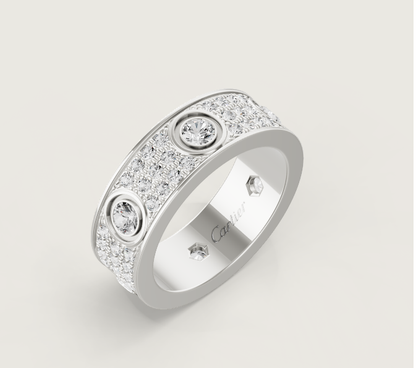 [✨ROSE💎]LOVE RING 6.5MM Full Diamond, 6 Major Diamonds Silver