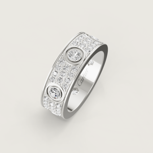 [✨ROSE💎]LOVE RING 6.5MM Full Diamond, 6 Major Diamonds Silver