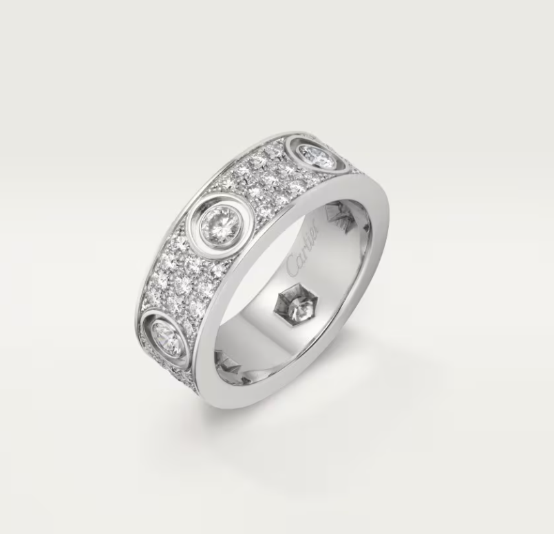 [✨ROSE💎]LOVE RING 6.5MM Full Diamond, 6 Major Diamonds Silver