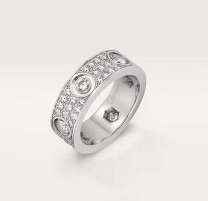 [✨ROSE💎]LOVE RING 6.5MM Full Diamond, 6 Major Diamonds Silver