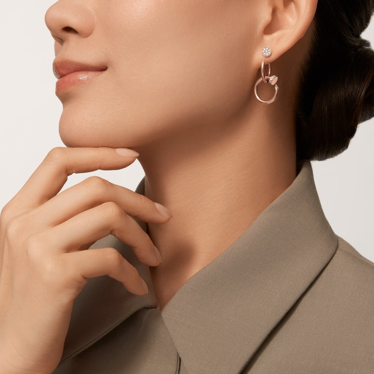 [✨ROSE💎]JUSTE HALF DIAMOND DOUBLE EARRINGS