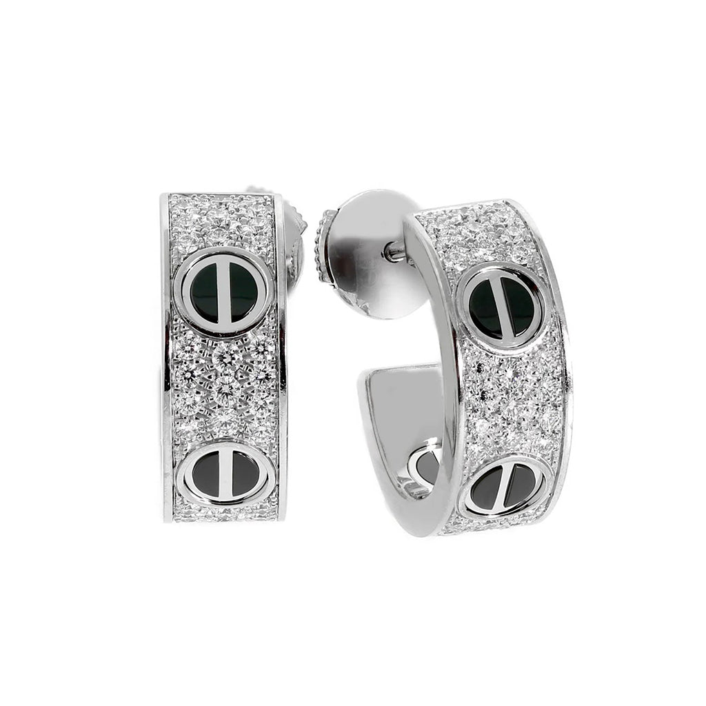 [✨ROSE💎]LOVE CERAMIC DIAMOND PAVED SILVER EARRINGS