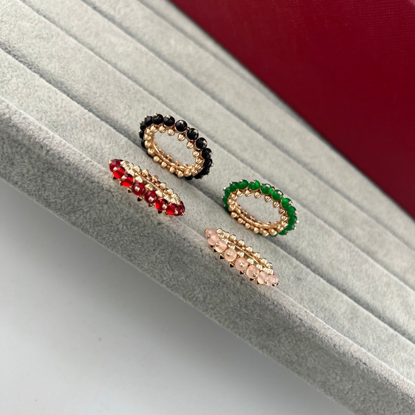 [✨ROSE💎]PYRAMID COLORED STONE STUD RING