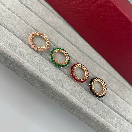 [✨ROSE💎]PYRAMID COLORED STONE STUD RING